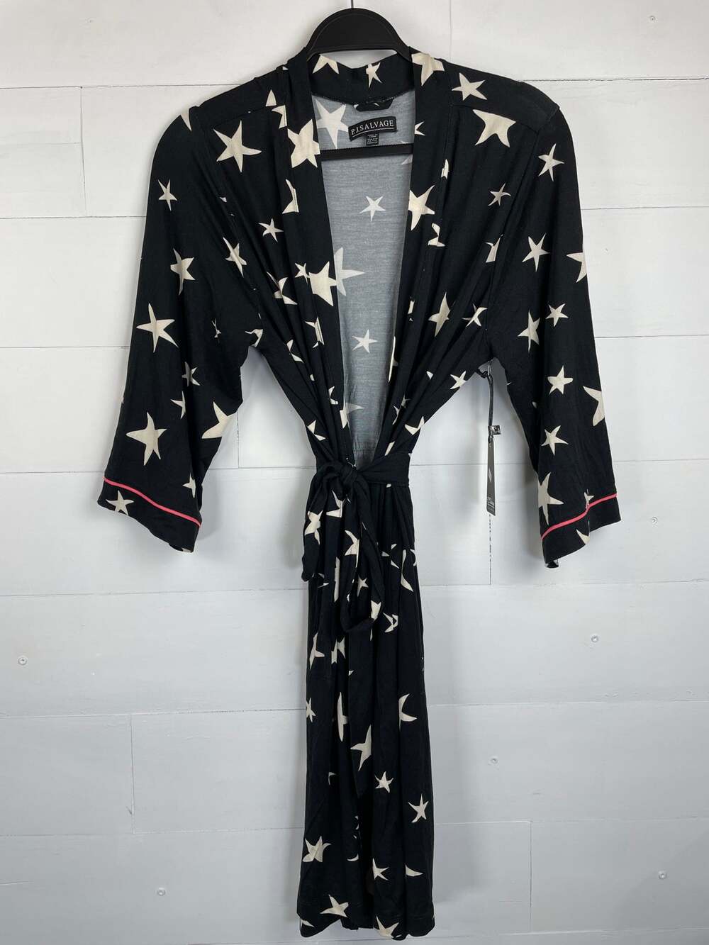 P.J. Salvage Bed Time Stories Star Print Modal Jersey Robe S/M Slate Black NWT